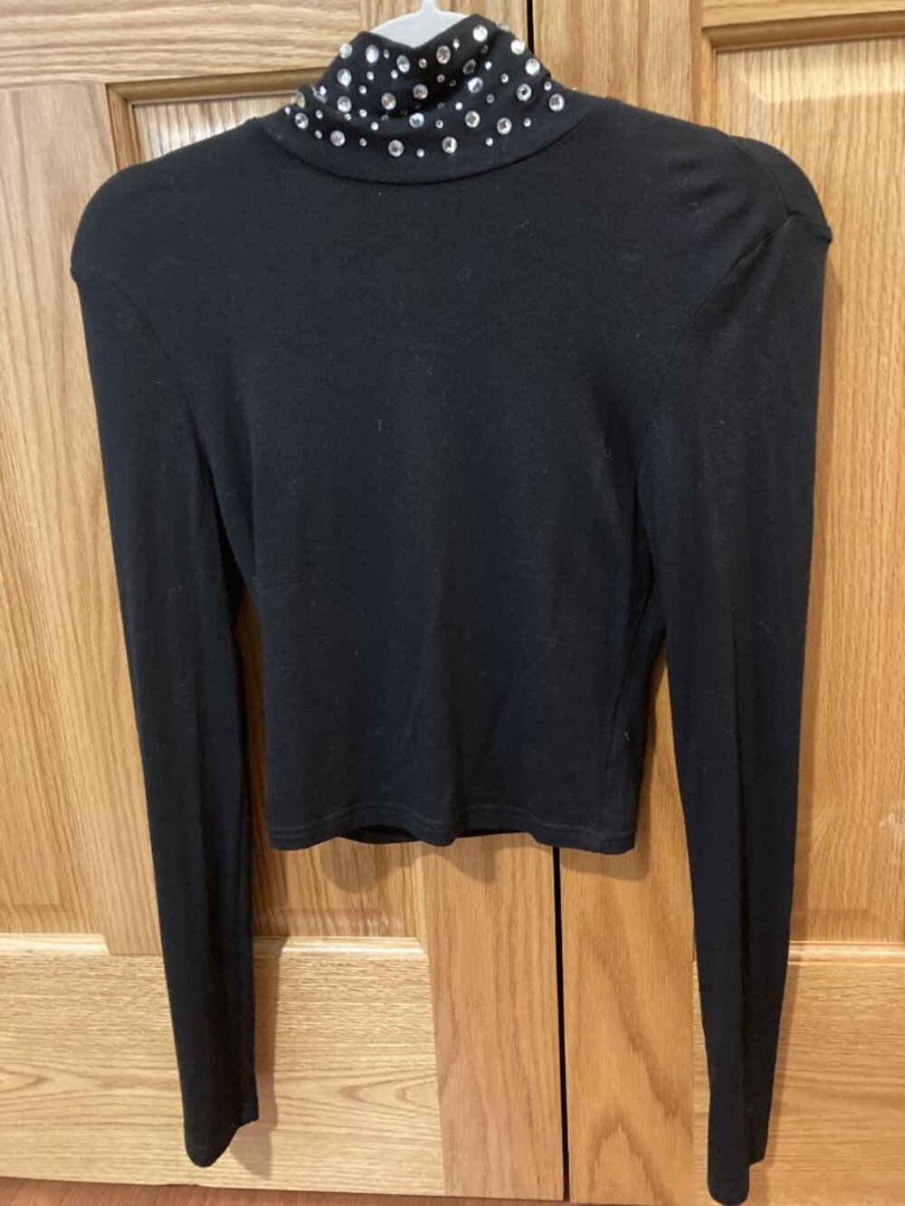 Black turtleneck with clear crystals on neckline - size Small